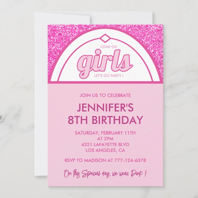 Pink invitations de 8e anniversaire Parties scinti (Devant)