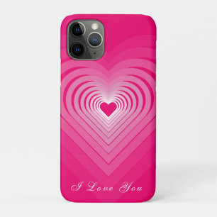 Pink iPhone Case with Hearts and Text - I Love You