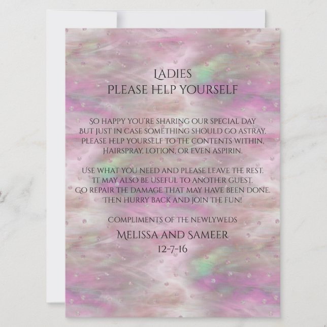 Pink Iredesent Wedding Basket Sign (Front)
