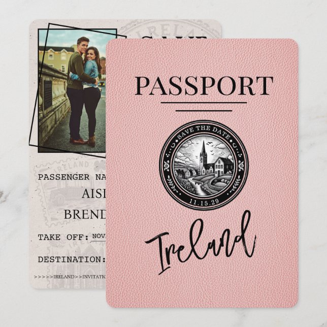 Pink Ireland Passport Save The Date (Front/Back)