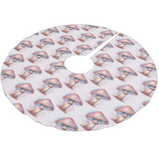 Pink Iridescent Enchanted Mushrooms Decor Brushed Polyester Tree Skirt