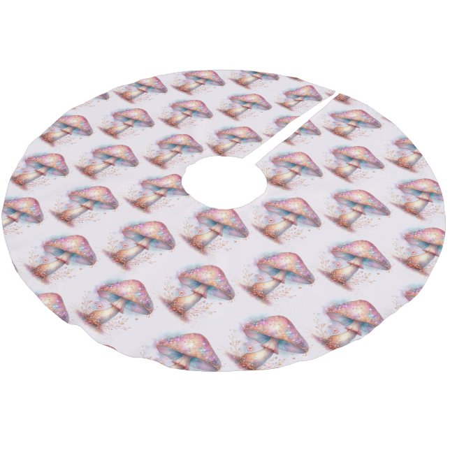 Pink Iridescent Enchanted Mushrooms Decor Brushed Polyester Tree Skirt (Angled)
