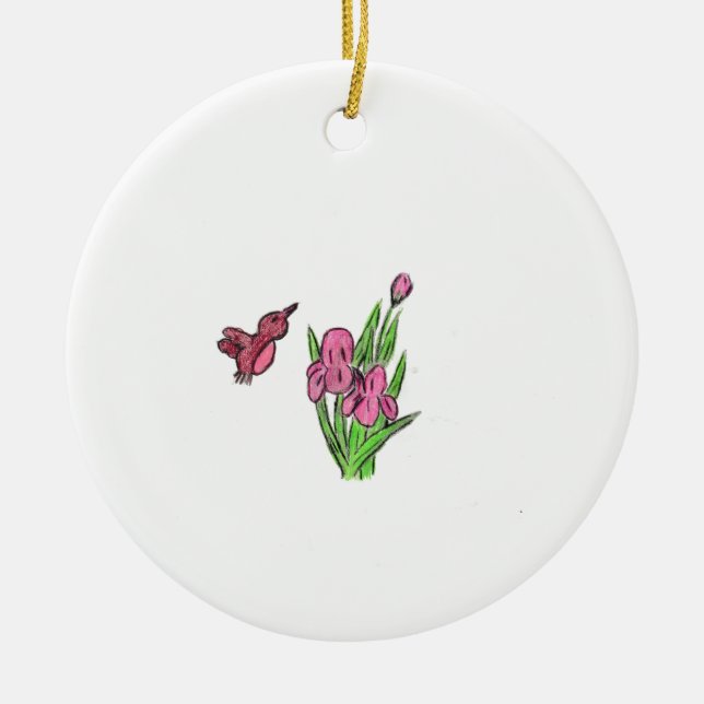 Pink Iris  Ceramic Ornament (Front)