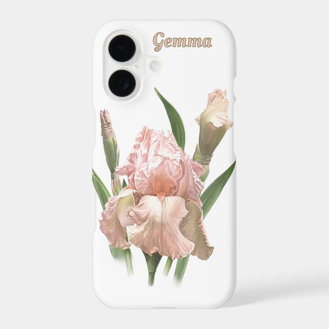 Pink Iris Flower Botanical Art Personalized (Back)