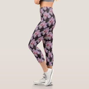 Pink Iris Flower Nature Art    Capri Leggings