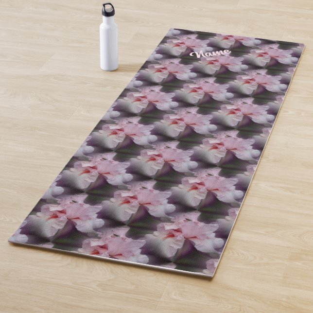 Pink Iris Flower Nature Art Personalized Yoga Mat (In Situ)