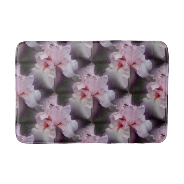 Pink Iris Flower Pattern Bath Mat (Front)