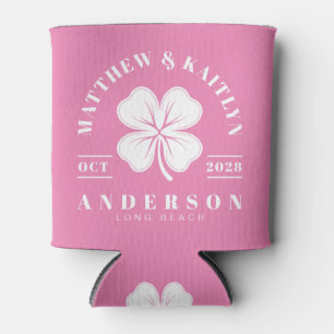 Pink Irish Clover Wedding Crest Can Cooler