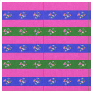 Pink, Island green, blue folk flower stripe Fabric