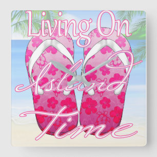 Pink Island Time Beach Square Wall Clock