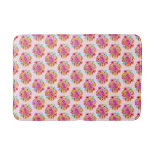 Pink Island Tropical Sea Turtles Floral Bath Mat