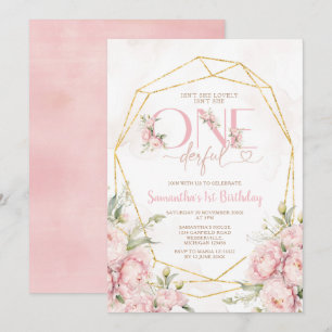 Pink Isn't She Onederful 1st Birthday Flowers Invitation