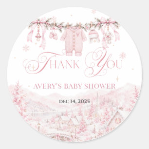 Pink It Takes a Village Christmas Baby Shower Girl Classic Round Sticker