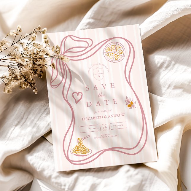 Pink Italian Food Sketch Wedding Save The Date (Creator Uploaded)