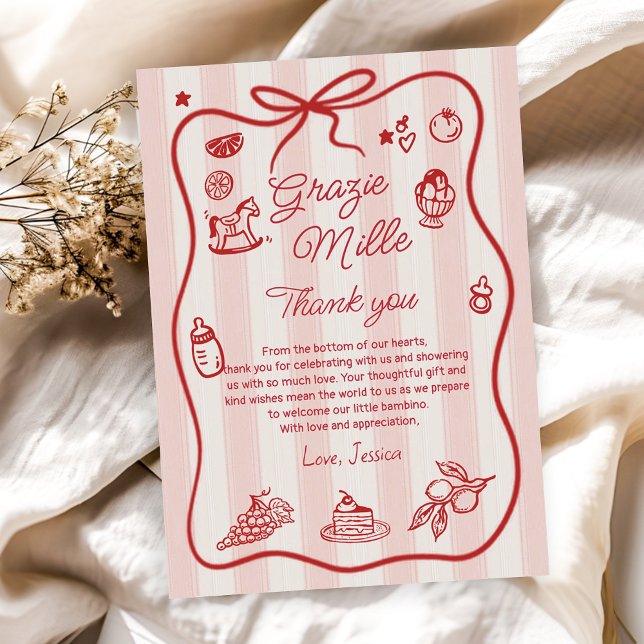 Pink Italian Lemon Ciao Baby Shower Thank You Card (Creator Uploaded)