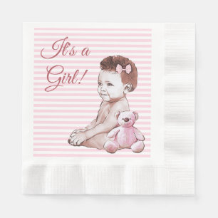 Pink, Its a Girl, African American baby Napkins