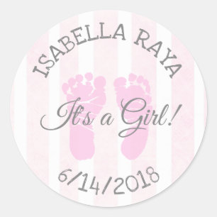 Pink Its a Girl Birth Announcement Stickers