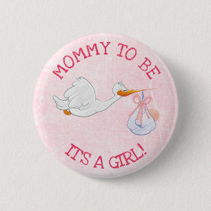 Pink Its a Girl Mom to be Baby Shower Button