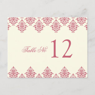 Pink Ivory Arabesque Damask Table Number Card