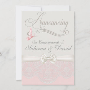 Pink & Ivory Butterflies and Lace Engagement Announcement