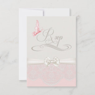 Pink & Ivory Butterflies and Lace RSVP Card