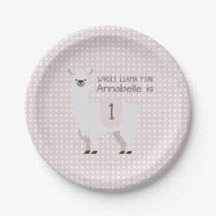 Pink & Ivory Cute Llama Kids Birthday Party Paper Plate