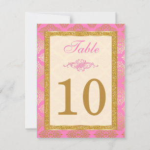 Pink, Ivory, Gold Glitter, Damask Table Number