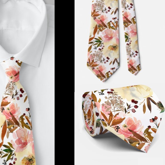Pink Ivory Off-White Roses Flowers Floral Neck Tie (Creator Uploaded)