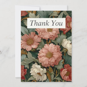 Pink & Ivory Pencil Drawn Flowers Thank You Card