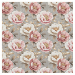 Pink & Ivory Peonies on Grey Fabric