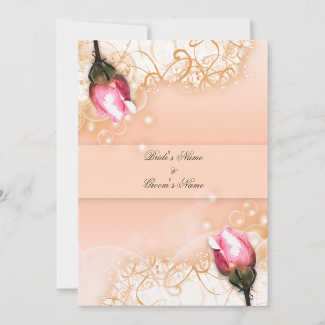 Pink ivory rose rustic country wedding invitation (Front)