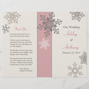 Pink Ivory Taupe Snowflakes Winter Wedding Program