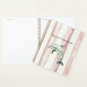 Pink Ivory White Cream Stripes Dolphin Planner