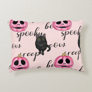 Pink Jack-O-Lantern and Black Cat Accent Pillow