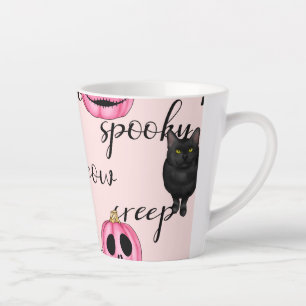 Pink Jack-O-Lantern and Black Cat Latte Mug