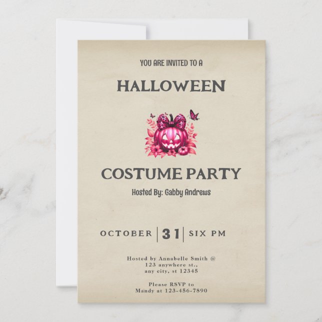 Pink Jack-O' Lantern Flowers Vintage Halloween Invitation (Front)