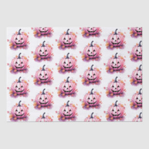 Pink Jack-O' Lantern Orange Leaves White Halloween Tissue Paper
