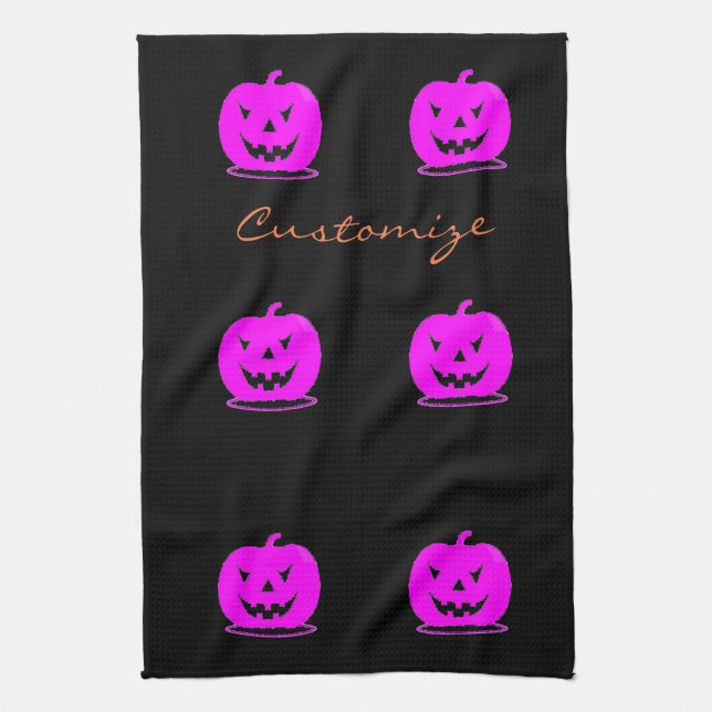 Pink Jack o'lantern Halloween Thunder_Cove Kitchen Towel (Vertical)