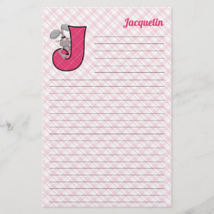 Pink Jackrabbit Mongram "J" Lined Stationery