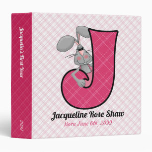Pink Jackrabbit Monogram Letter J Baby Scrapbook Binder