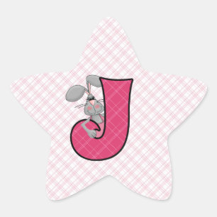 Pink Jackrabbit Monogram Letter J Gingham Star Sticker