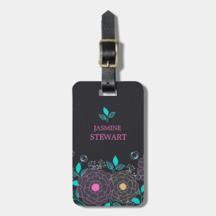 Pink & Jade Hand Drawn Flowers Luggage Tag