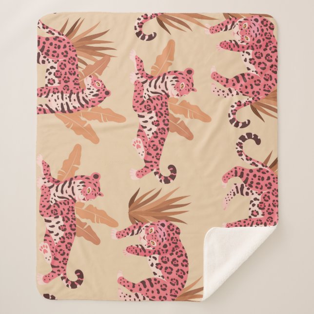 Pink Jaguar: Cute Vintage Seamless Sherpa Blanket (Front)