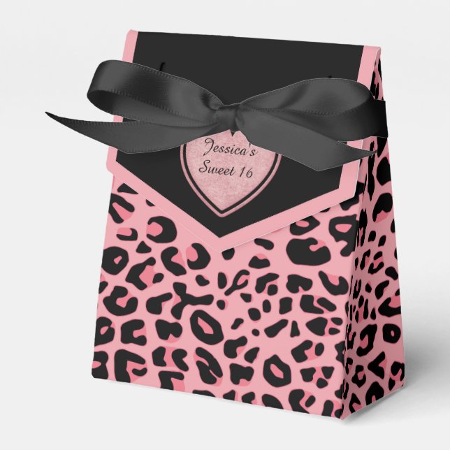 Pink Jaguar Pattern Sweet 16 Party Favour Box (Front Side)