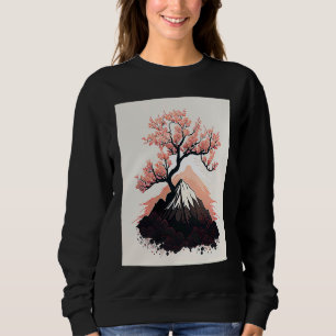Pink japanese cherry blossom snowy mountain peak sweatshirt