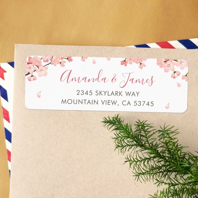 Pink Japanese Cherry Blossoms Return Address (Creator Uploaded)