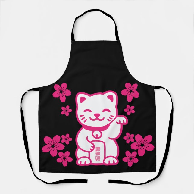 Pink Japanese Maneki-neko Apron (Front)