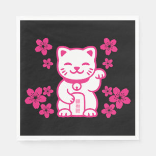 Pink Japanese Maneki-neko Napkin