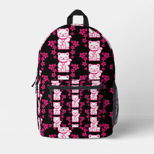 Pink Japanese Maneki-neko Printed Backpack