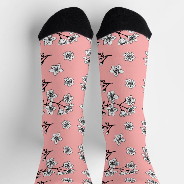 Pink Japanese Sakura Blossom Floral Socks (Top)